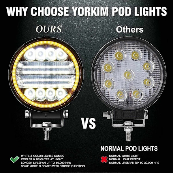 4X LED Arbejdslampe Pods Runde Gule Spot Combo Lys Gul Tågelygte til Jeep Off Road SUV-Xin