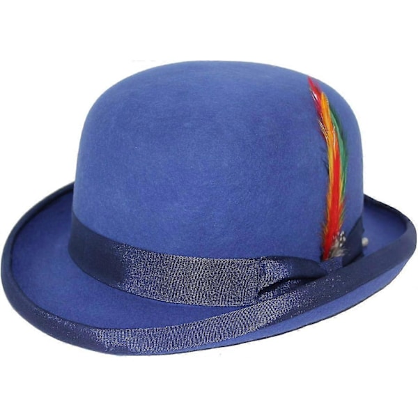 Unisex Hård Hatt i Ull med Fjäder, Satinfodrad, Storlekar S till XL-Xin Royal Blue M