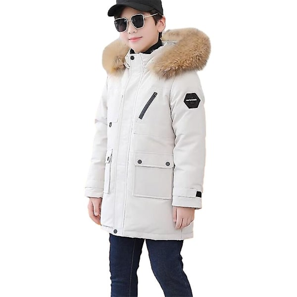 Poikien Talvitakki Lapsille Huppu Untuvatakki Lämmin Parka-Xin BEIGE 130cm