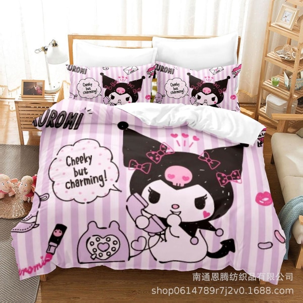 Kuromi Cartoon 3D-tryckt sängklädesset Överdrag Täcke Örngott Barn Present#9 Db-Xin UK SINGLE 135x200cm