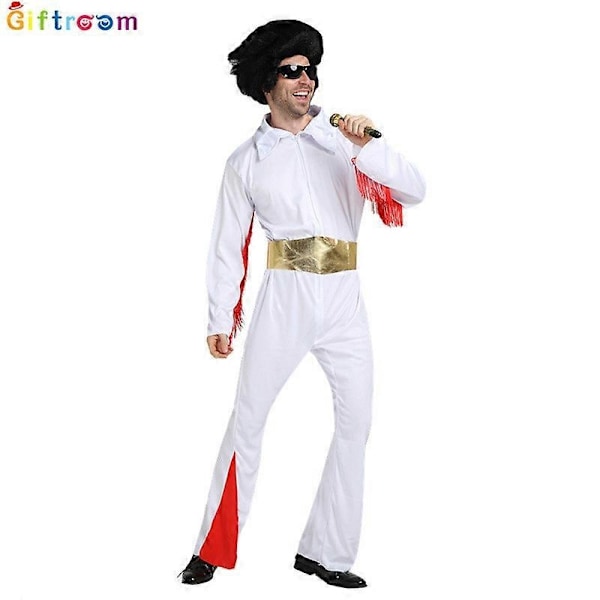 Halloween-asut 2024 Rock-laulaja valkoinen Elvis Presley suuret miehet ja naiset cosplay-asu ulkoilmajuhliin esitykseen tanssiasu -Xin W XL