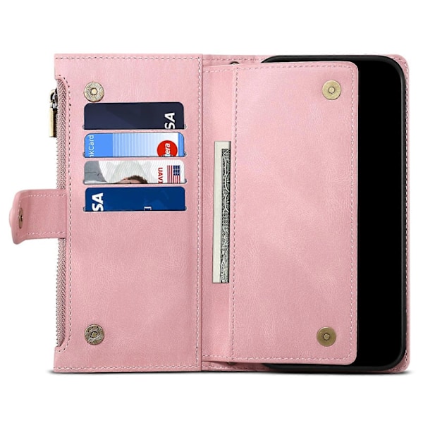 til Motorola Edge 50 Neo 5G Etui Lynlås Pung Læder Støtteben Telefon Cover-Xin Rose Gold