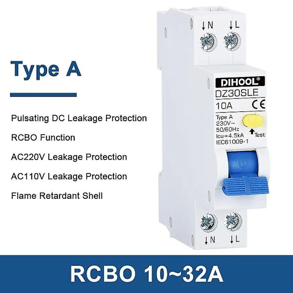 RCBO-tyyppi A 220V 30MA MINI Jäännösvirtapiirin katkaisija RCD MCB RCCB 1P+N 10A 16A 20A 25A 32A Vuodoturva -Xin 16A