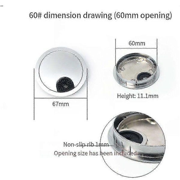 Skrivbords Kabelhålsskydd - Datororganisator Grommet för Skrivbords Kabelhantering - Xin Brushed 60mm