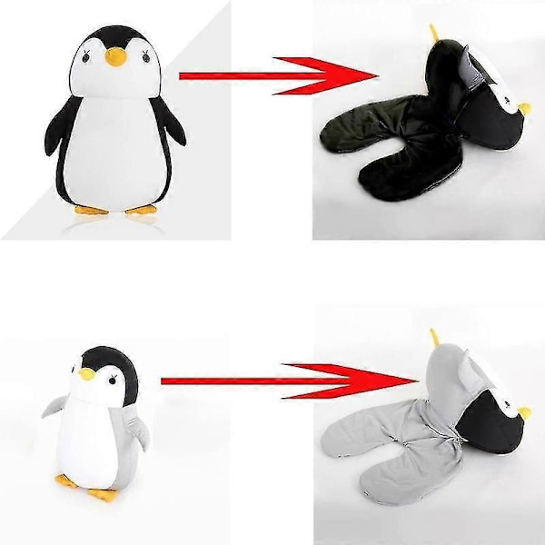 Muunneltava U-muotoinen matkatyyny lentokoneelle pingviinipehmolelu kaulatyyny autoon toimistoon päiväunille pääntuki - Xin Grey Penguins