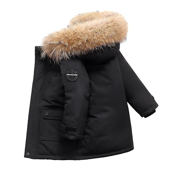 Drengevinterjakke Børnehooded Dunjakker Varmt Parka-Xin BLACK 150cm