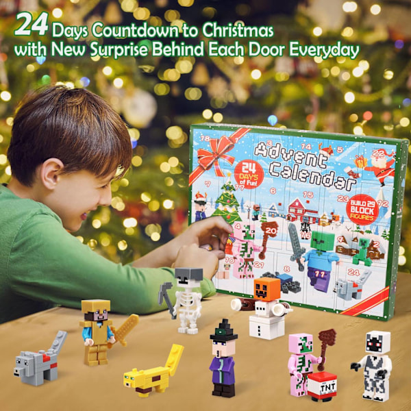 Julkalender 2024 Minecraft, 24 Dagar Leksak Figur Byggklossar Nedräkningskalender, Pojkar Julkalender Överraskningsgåva-Xin