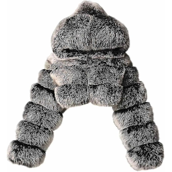 Fuskpälsjacka Dam med Huva Kort Bubbeljacka Fleece Kort Varm Jacka Plus Size Vinterjacka för Kvinnor-Xin Dark Gray 4X-Large