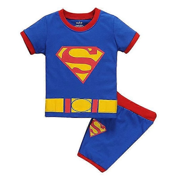 Børne T-shirt og Shorts Sæt til Drenge og Piger - Superhelt, Kortærmet, Sommer Casual Tøj - Xin Blue Superman 3-4 Years