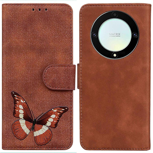 for Honor Magic 5 Lite 5G / X40 5G/X9a 5G Sommerfugl Print Fuld Beskyttelse Cover Læder Wallet Stand Telefon Case-Xin Brown