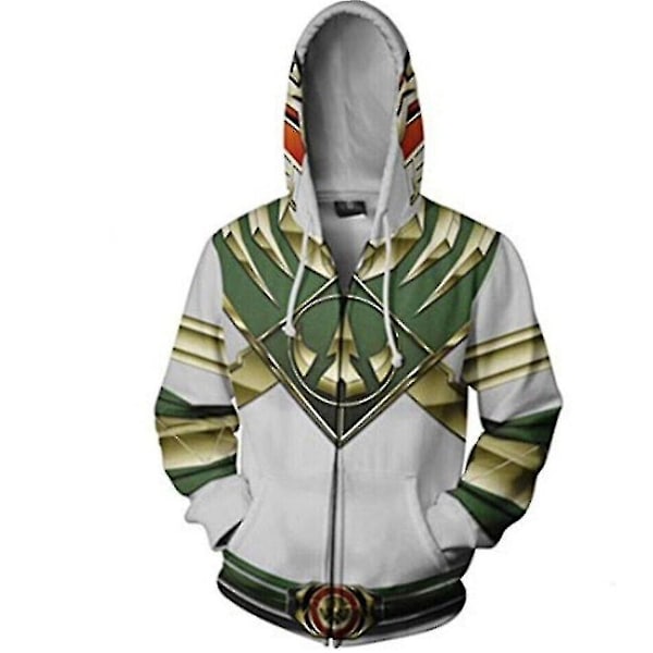 Power Rangers Genser med Glidelås 3D-trykt hettegenser Cosplay Kostyme Unisex-Xin Grey green XL