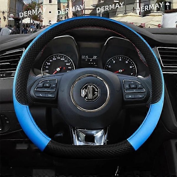 Passer til MG HS ZS EV MG3 3SW MG5 MG6 MG7 ZR EHS EZS GT 9 Farver Bil Ratdæksel PU Læder Anti-slip Autodele - Xin D shape Blue
