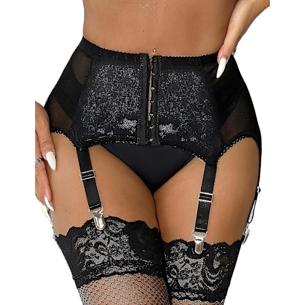 Women's Garter Belt Plus Size Lace Garter and 6 Metal Clips Adjustable Underwear Garter Suspenders U-Xin Black L