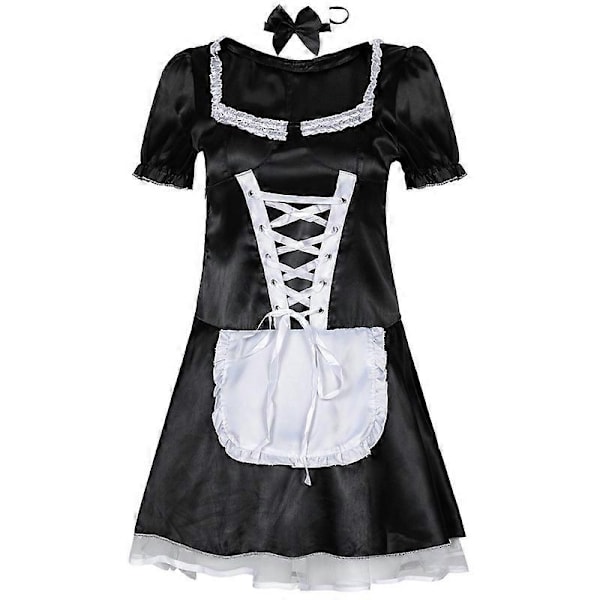 Fransk Städerska Kostym Dam Sexig Svart Satin Halloween Maskeradklänning M-3XL-Xin XL