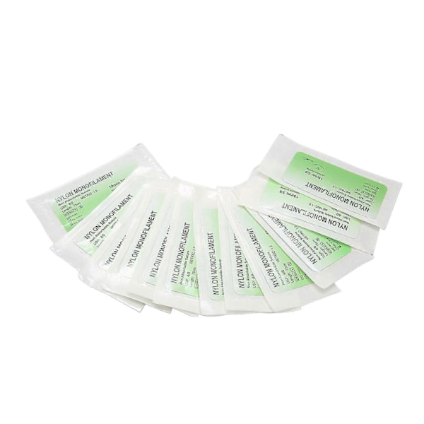 12 st Suturövningstråd Individuell Förpackning Nylon Suturtrådsset med Böjd Nål 4/0-xindaren