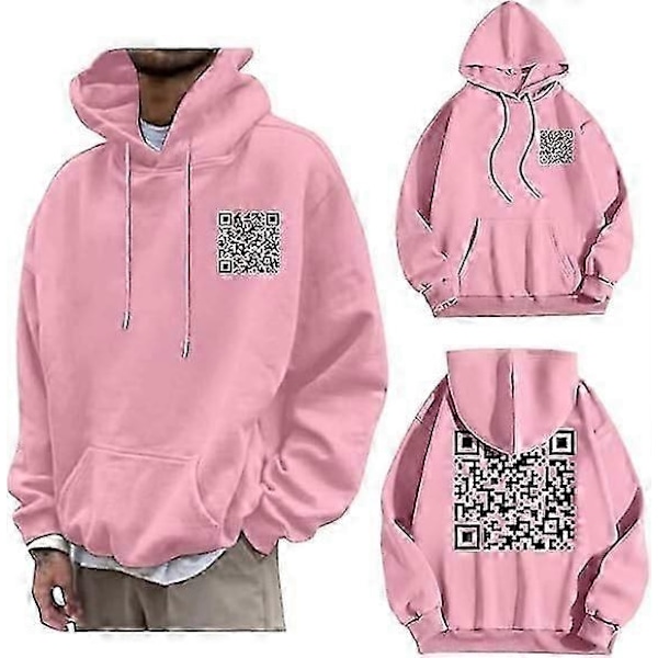 F**k You QR Kode Hættetrøje Sjov QR Scan Kode Joke Hættetrøje Unisex, Unisex Oversize Hættetrøje Sweatshirt Skjorter toppe S-5XL-Xin Pink XL