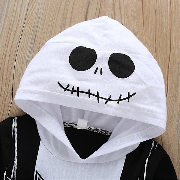 Baby Toddler Jack Skellington Romper Cosplay Kostym Halloween Party Huvad Jumpsuit-Xin 9-12 Months