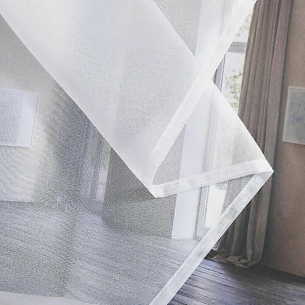 Vita Tulle Gardiner - Set med 2 Korta Gardiner 132 x 160 cm Heminredning Sovrum Kök med Ögla Vit 2 Stycken - Xin