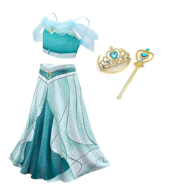 Jasmine Princessklänning Flickor Maskeraddräkt Födelsedag Halloween Festdräkt 3-delars set-Xin 3 pcs 100