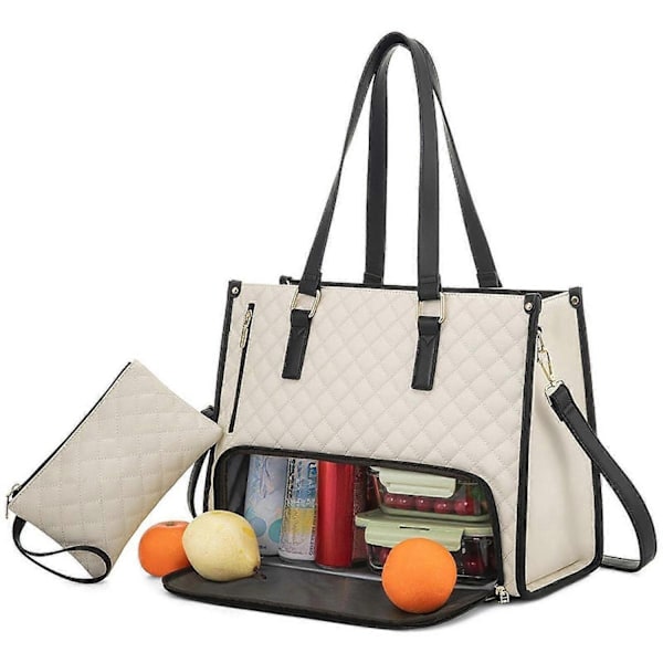 Lunsjveske for kvinner, lunsjboks, datamaskinveske, skulderveske for avslappet kontorbruk - xindaren Beige