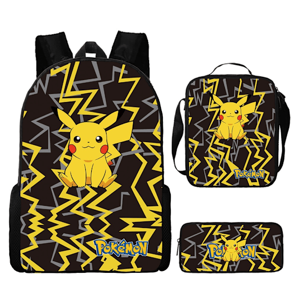 Pikachu-reppusetti - Koulureppu, lounaslaukku, kynälaukkusetti Lasten koulutarvikkeet-Xin