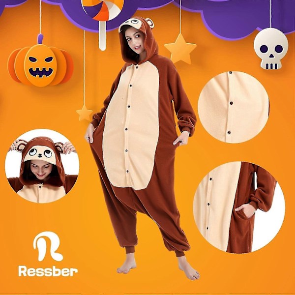 Aikuisille tarkoitetut yhden osan pyjama-asu eläinaiheisella kuviolla, Halloween-asu, joulupyhän pyjama-asu, yhden osan asu - Xin Monkey Medium