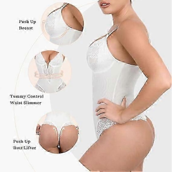 Popilush Blonde Shapewear Bodysuit Dame V-hals Mage Body Thongs-Xin Black L