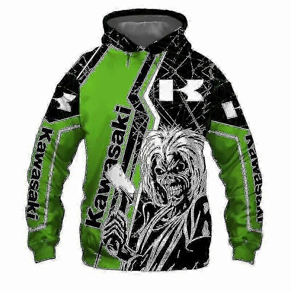 2022 Forår og Efterår Ny Kawasaki 3D Printer Digitalt Print Lynlås Hættetrøje Motorcykel Løbe Hættetrøje Mænd Damer New-Xin 140 XXXL