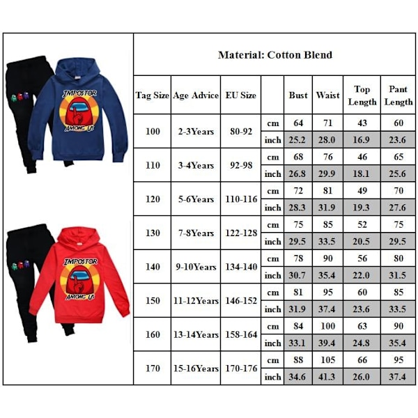 Among Us Kids Boys Baby Girls Hooded Sweatpants Set Dark Blue 170-Xin 170 Dark Blue