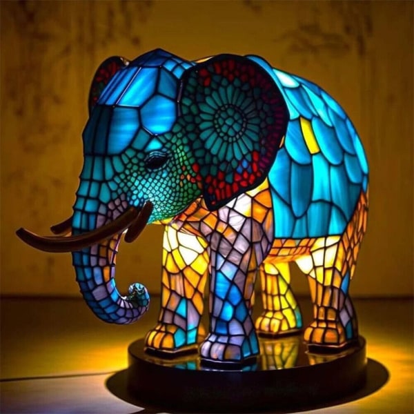 Dyre bordlampe, Dyre bordlampe serie Drage/havskildpadde/løve/delfin/ulv, farvet harpiks Dyrelampe-Xin elephant