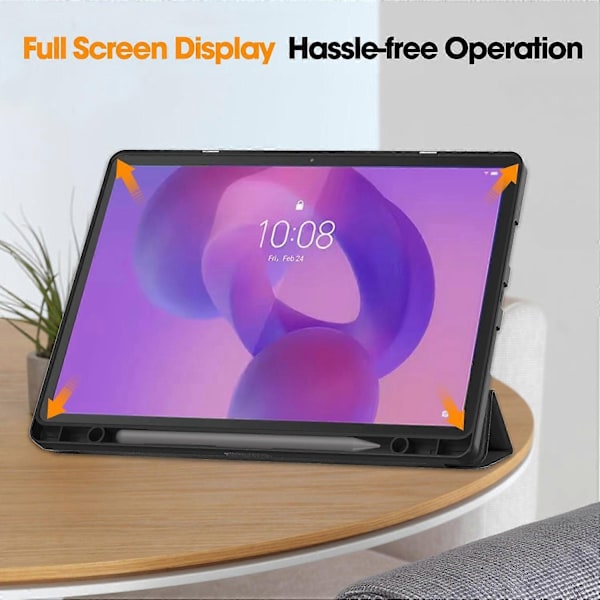 Lenovo Idea Tab Pro -kotelo, kolmiosainen jalusta, nahkainen PC-tablettisuojus kynätelineellä - Musta-Xin Black