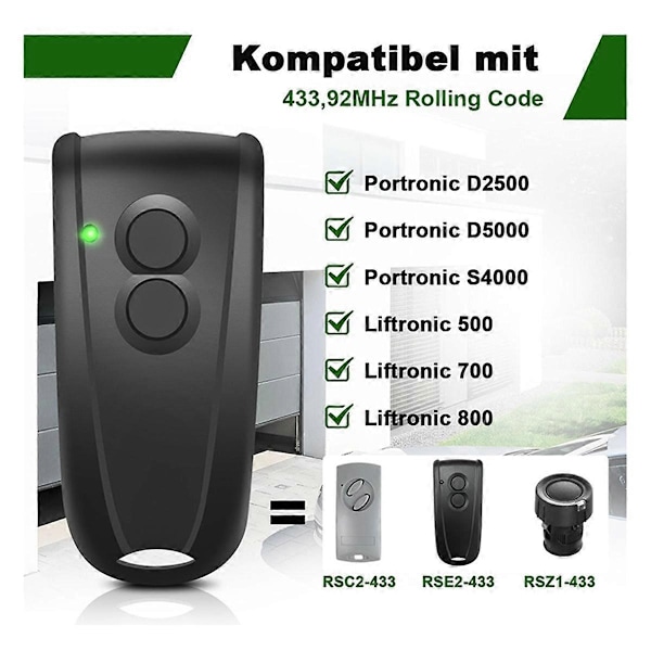 433,92 MHz kaukosäädin garagien ovien avaajille, 2-kanavainen käsikäyttöinen lähetin, sopii RSC2, RSE2-Xin malleille
