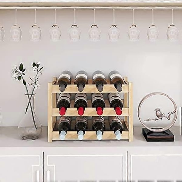 Bambusvinställ, 16 Flaskor Displayställ, 4-lagers Fristående Förvaringsställ för Kök, Pantry, Vinkällare, Bar - Xin 3-Tier