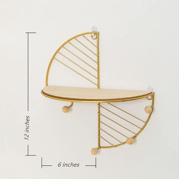 Halvrund veggmontert flytende hylle, geometrisk hylle i metall (gull) - Xin