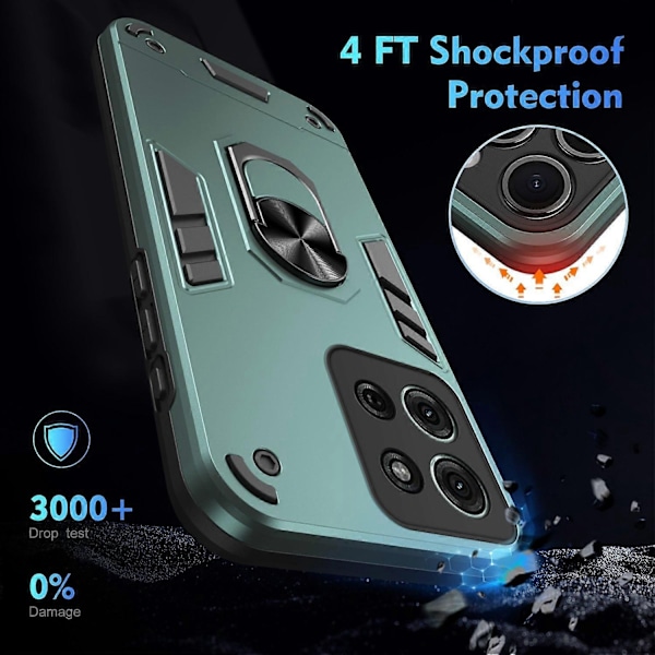til Motorola Moto G75 5G Etui PC TPU Drop Defend Telefon Cover med Ring Støttefod - Grøn-Xin Green