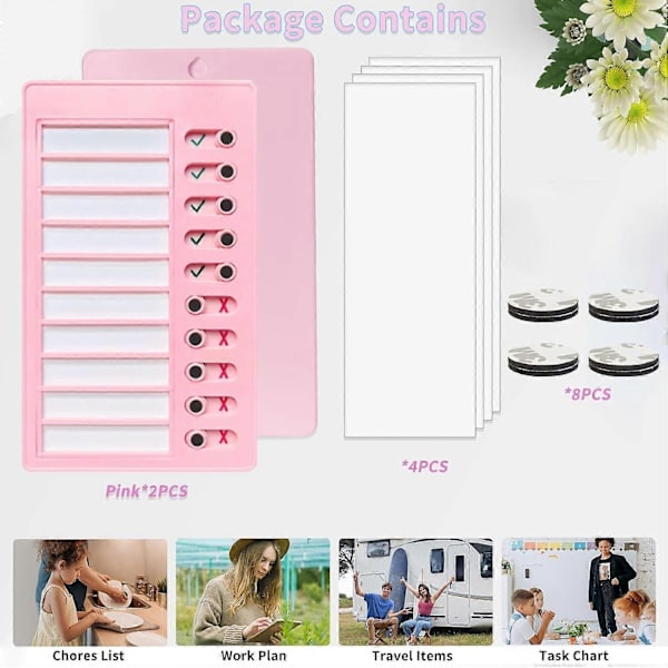 Lasten Kotitehtävätaulu - Minun Kotitehtävärutiini - Tyhjä Muovinen Tarkastustaulu 2 Irrotettavalla Korttipaperilla ja 4 Magneetti-Xin Pink Simplicity