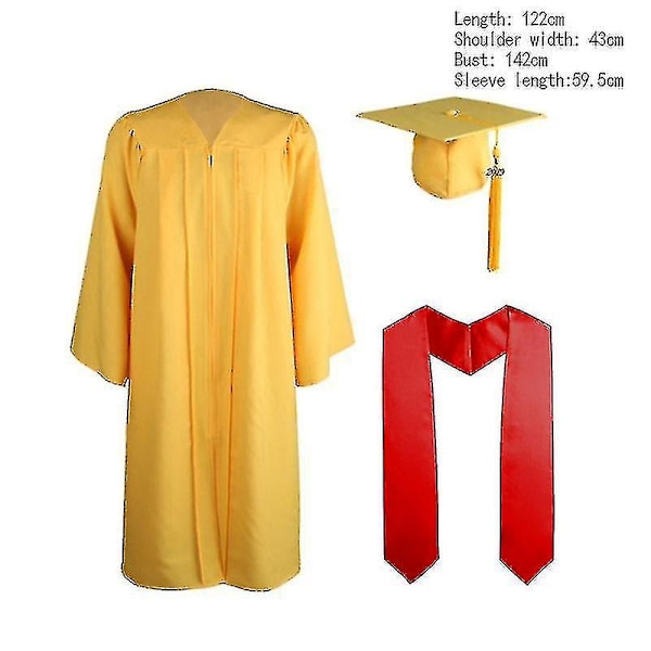 Bachelor Kapper+hatt Sett Universitets Graduation Kjole Student High School Uniformer-Xin Yellow