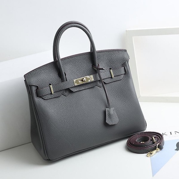 Jern Grå 25CM Læder Håndtaske Kvinders Håndtaske Kødkvæg Crossbody Taske Inspireret af Jern Grå - Xin Iron Gray 25CM