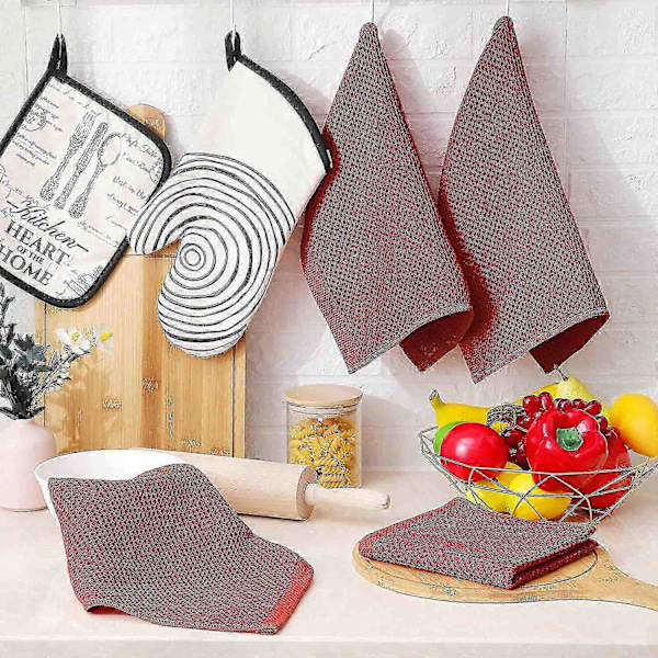 for 6-pakning 100% Bomull Frotté Kjøkkenhåndklær - Hengeløkke for Oppvask - xindaren Red 34*34cm