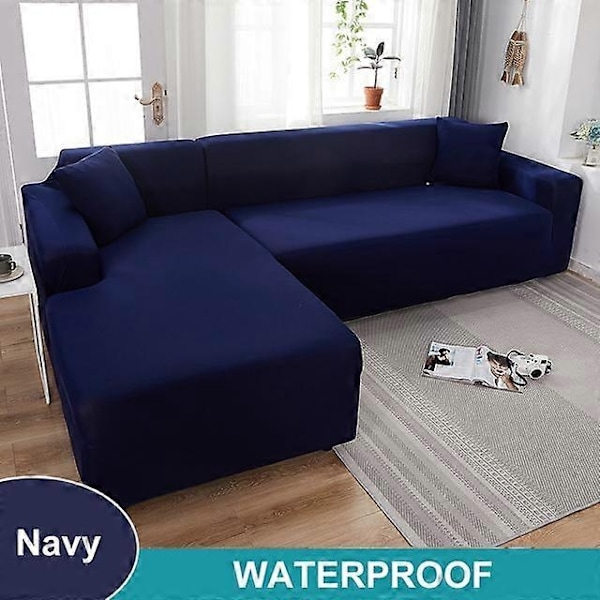 Vanntett Sofatrekk 1/2/3/4 Seter Sofatrekk for Stue Elastisk Solid L-formet Hjørnesofatrekk for Sofa Stol - Xin navy 2 Seater 145-185cm
