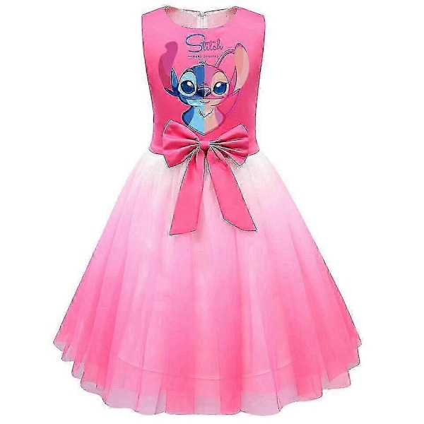 Flickor Lilo Stitch Kostym Plisserad Kjol V-xindaren Rose red 9-10years
