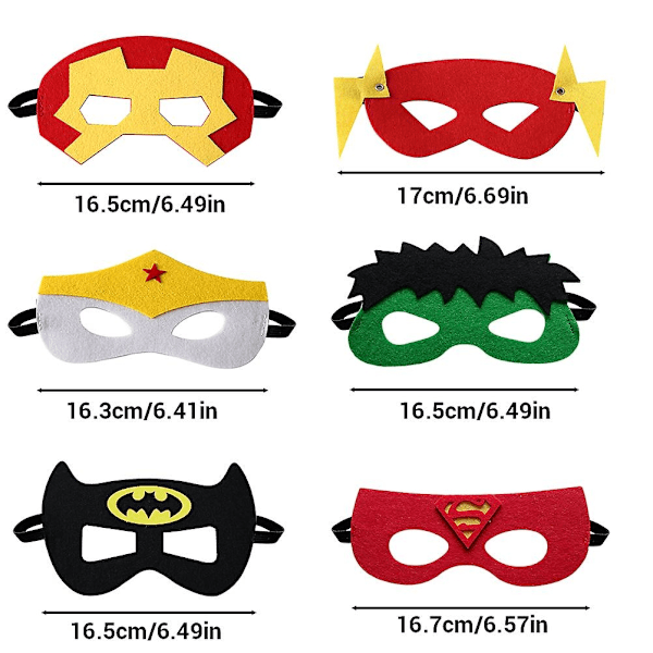 9 Pakk Barn Superhelt Filtmasker med Elastisk Snøre Superheltmaske Fest Rollespillmasker til Halloweenfest - Xin