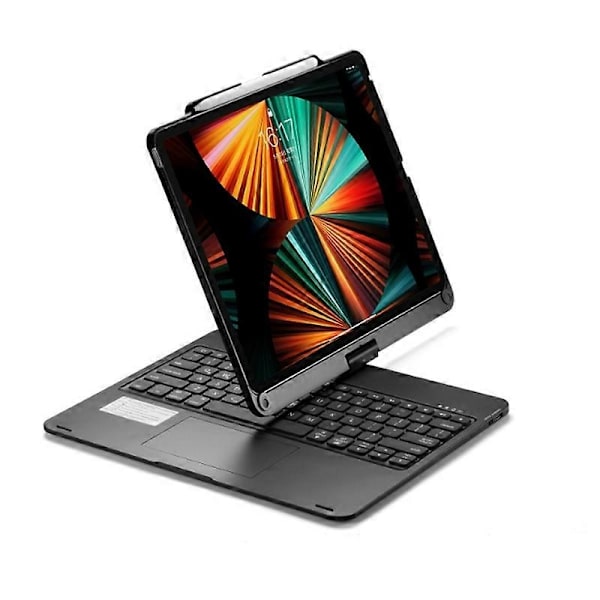 Yhteensopiva iPad Pro 12.9 tuuman 2022/2021/2020/2018 -tabletin kanssa, Bluetooth-kosketusnäppäimistö taustavalolla ja 360 asteen kierrolla - xindaren Black