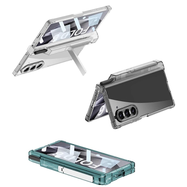 Z Fold 6 Genomskinligt Skal med Ställ & Pennhållare, Z Fold 6 Skal i Ett Stycke med Gångjärnsskydd, Inbyggt Skärmskydd, Slim PC Galaxy-Xin transparent black