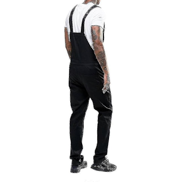 Herr Slim Fit Denim Jumpsuit Bib Romper Casual Overalls Hängselbyxor-Xin Black L