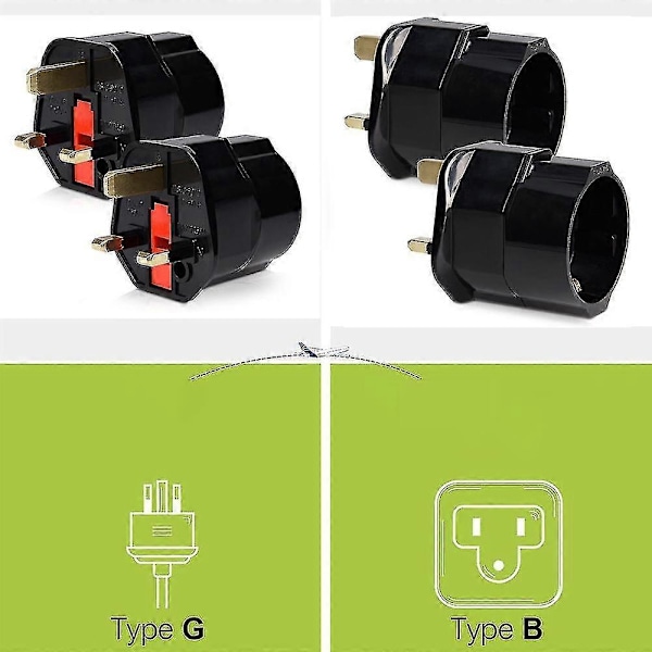 2x Reiseadapter Adapterplugg for England - Reiseplugg Strømadapter Eu til Stikkontakt - Reiseplugg-Xin Black Red