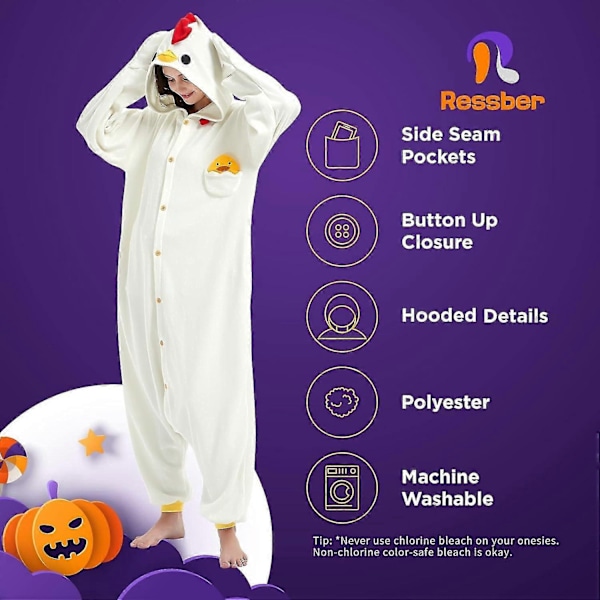 Vuxen Onesie Pyjamas Djur Onesie Halloween Kostym Julpyjamas Onesie-Xin White Chicken Large