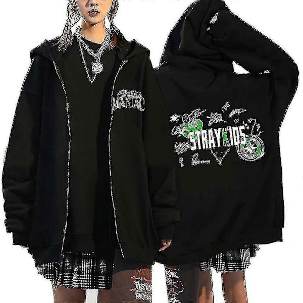 Stray Kids Hoodies Skzoo Tryckta Jackor Skz Hoodies Koreanska Kpop Konsert Jackor Stray Kids Sweatshirts Y2k Män Kvinnor-Xin Black7 M