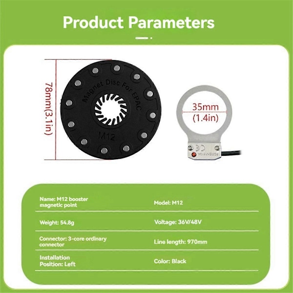 Sähköpyörän poljinanturi M12 12 Magneetti E Bike SM Liitin Tehoavusteinen Sähköpyörän Kaapeli DIY E-xindaren