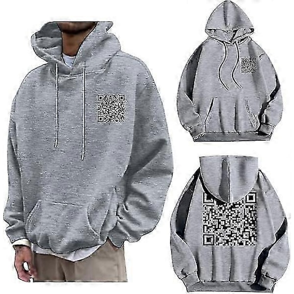 F**k You QR-kod Huvtröja Rolig QR-skanningskod Skämt Huvtröja Unisex, Unisex Oversize Huvtröja Tröjor Toppar S-5XL-Xin Grey XL